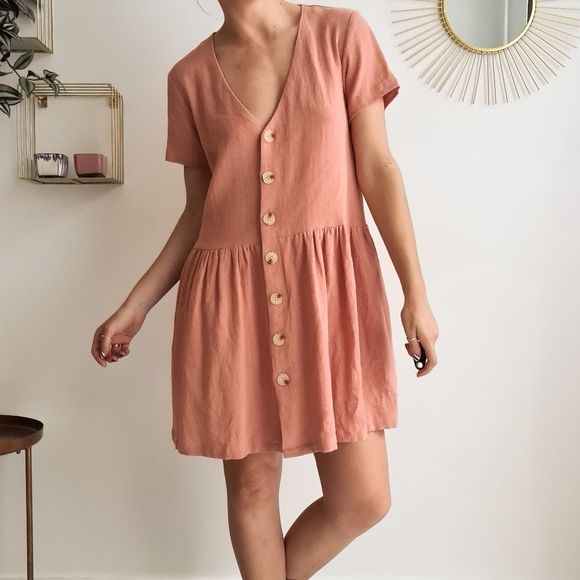 Staple the Label - HARVEST MINI DRESS | peachy button down short sleeve sz 10 - Picture 4 of 13